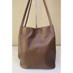 Kattee Tote Shoulder Bag Brown Pebbled Leather Dual Strap Magnet Snap Large